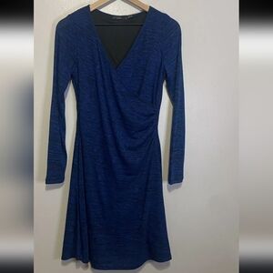 PRANA Nadia Dress Long Sleeve Women Faux Wrap Crossover Vneck SzL Blue